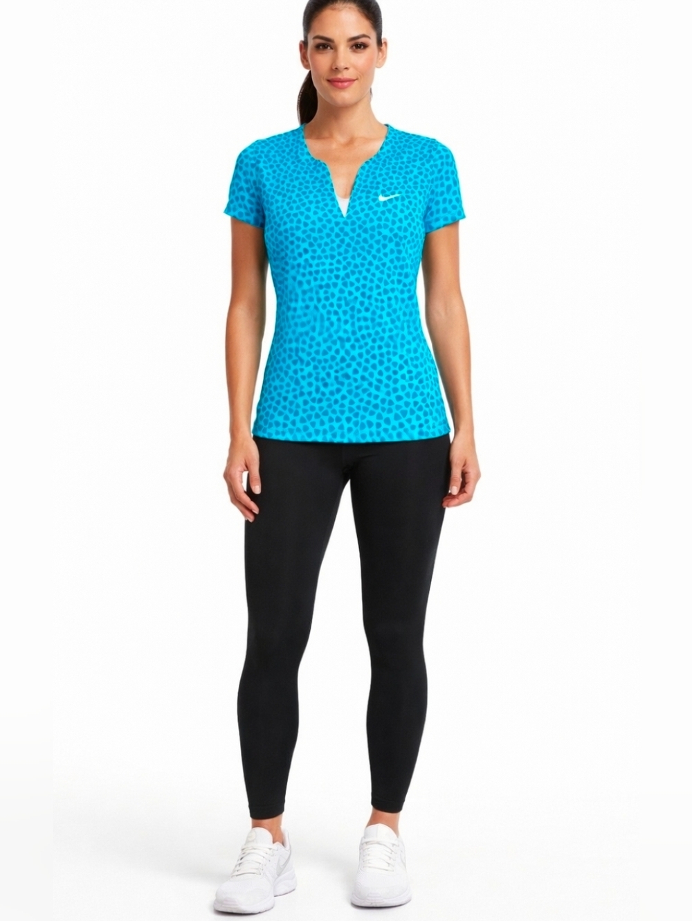 Nike Women’s Dri-FIT Short Sleeve Top Teal V Neck Size S Performance Athletic